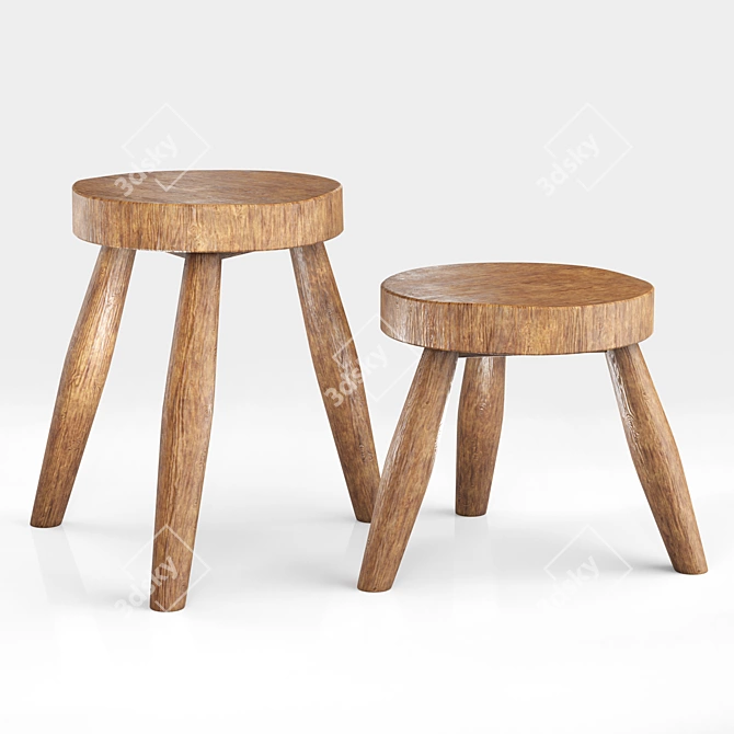 Zara Home Teak Wood Stool: Versatile Zen Furniture 3D model image 1