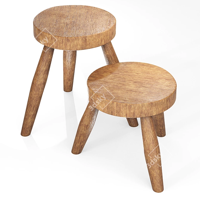 Zara Home Teak Wood Stool: Versatile Zen Furniture 3D model image 3