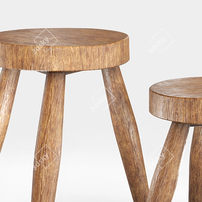 Zara Home Teak Wood Stool: Versatile Zen Furniture 3D model image 4