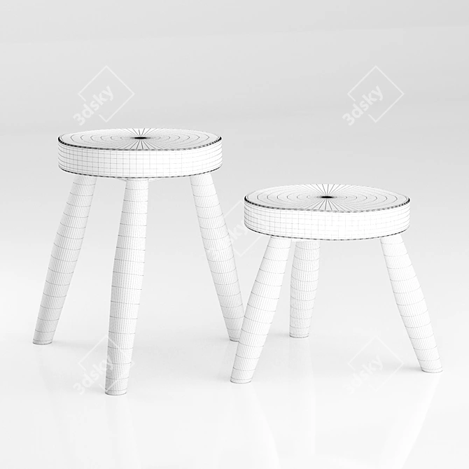 Zara Home Teak Wood Stool: Versatile Zen Furniture 3D model image 6