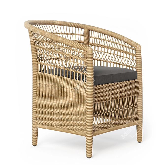 JANO Garden Chair: Synthetic Rattan, Black Cushion 3D model image 8