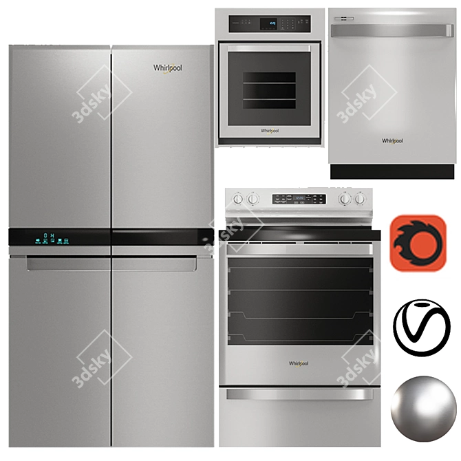 Whirlpool Kitchen Set: Range, Refrigerator, Oven & Dishwasher 3D model image 4