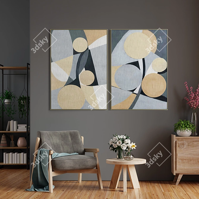 Elegant Frames: Set of 2 Paintings 3D model image 4