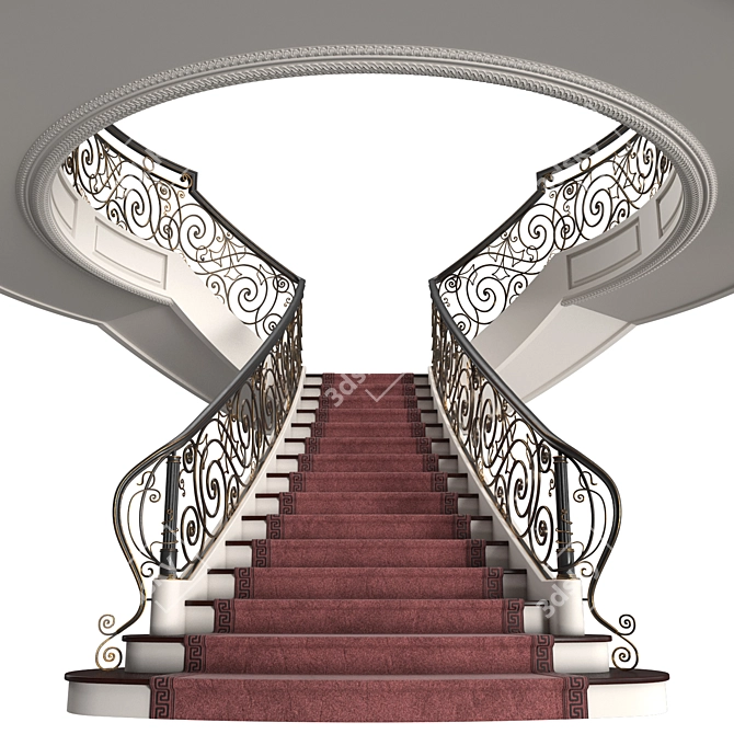 Elegant Mansion Staircase 3D model image 1