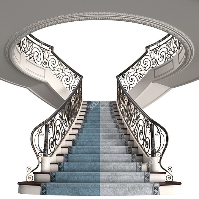 Elegant Mansion Staircase 3D model image 2