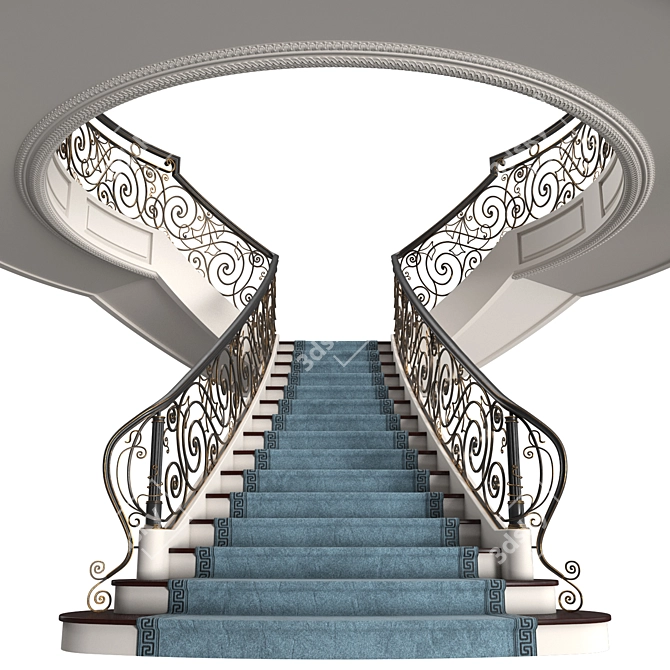 Elegant Mansion Staircase 3D model image 8