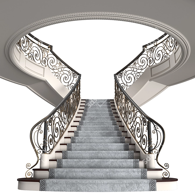 Elegant Mansion Staircase 3D model image 9