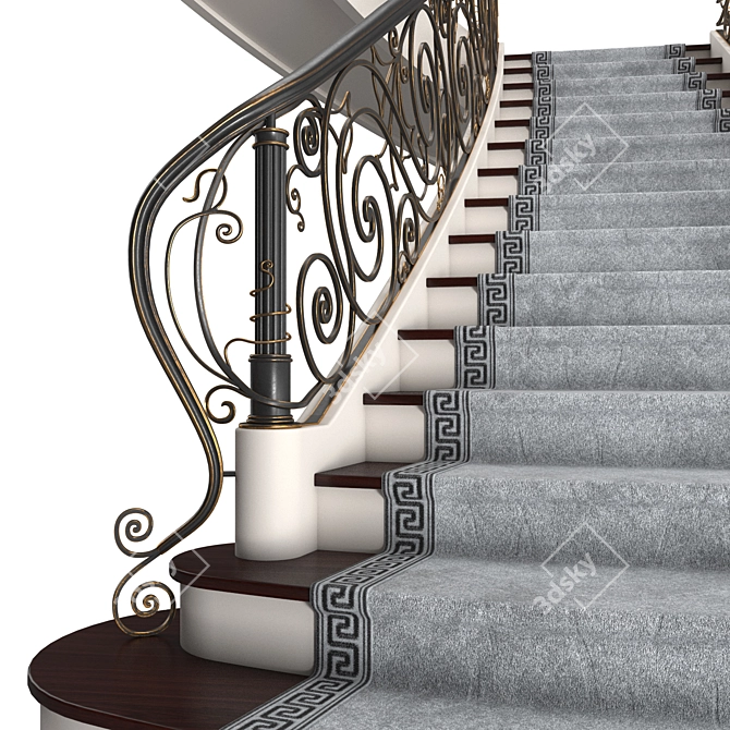 Elegant Mansion Staircase 3D model image 10