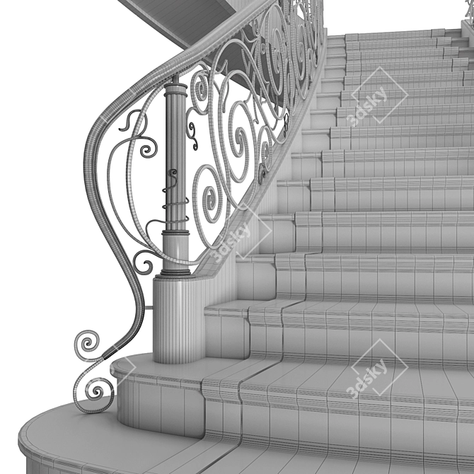 Elegant Mansion Staircase 3D model image 13