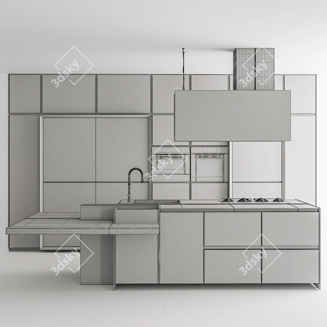 Elegant Cream and Wood Kitchen 3D model image 5