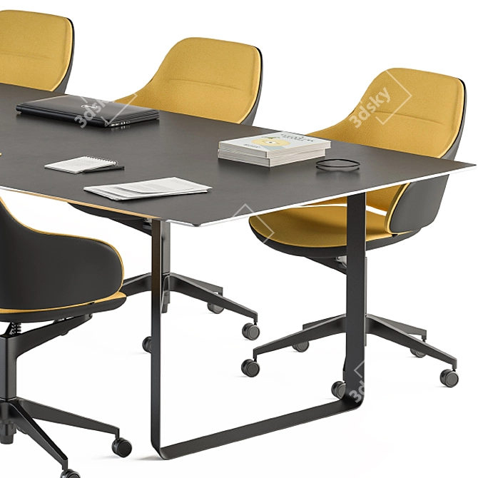 Modern Meeting Table Set, Black and Yellow 3D model image 3