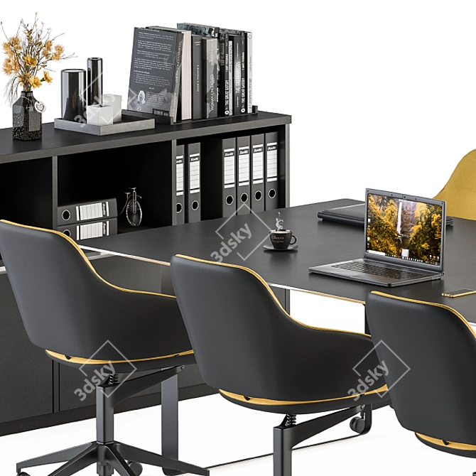 Modern Meeting Table Set, Black and Yellow 3D model image 4