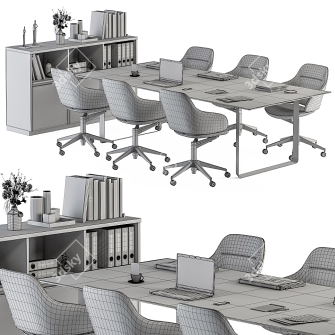 Modern Meeting Table Set, Black and Yellow 3D model image 6