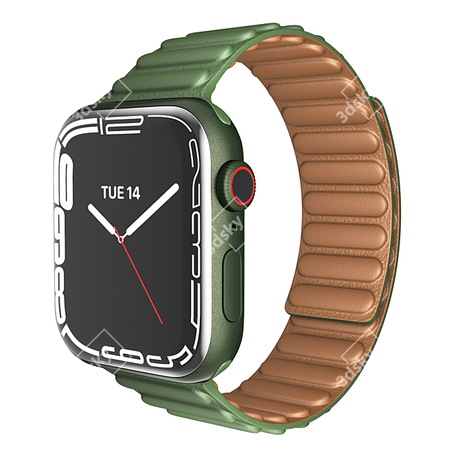 Sleek Apple Watch Series 7: 45mm Green Aluminum & Leather Link 3D model image 1