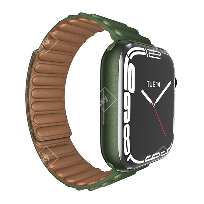 Sleek Apple Watch Series 7: 45mm Green Aluminum & Leather Link 3D model image 3