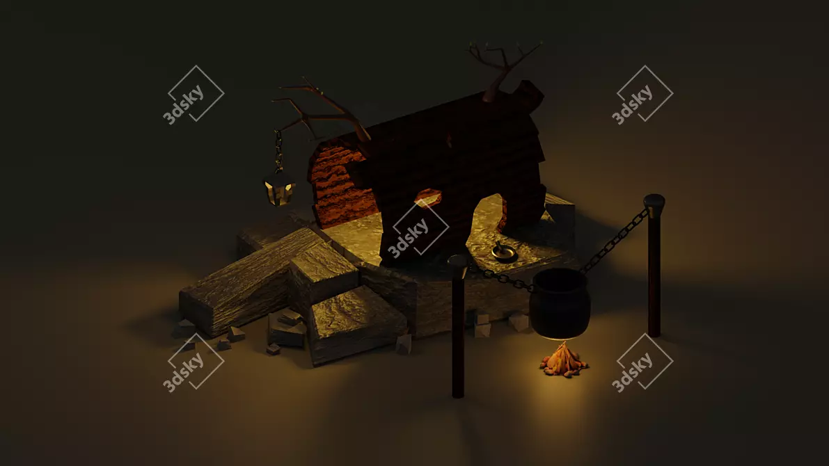 Cozy Log Cabin: Handcrafted Textures & Rustic Charm 3D model image 1