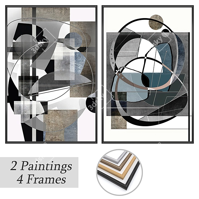 Elegant Wall Art Set No. 3727 - 2 Paintings & 4 Frame Options 3D model image 1