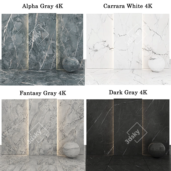 Marble Collection: Fantasy Gray, Carrara White, Dark Gray 3D model image 2