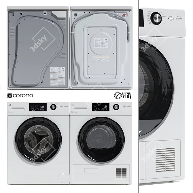 GE Washer & Dryer Combo: Efficient, High-Capacity 3D model image 2