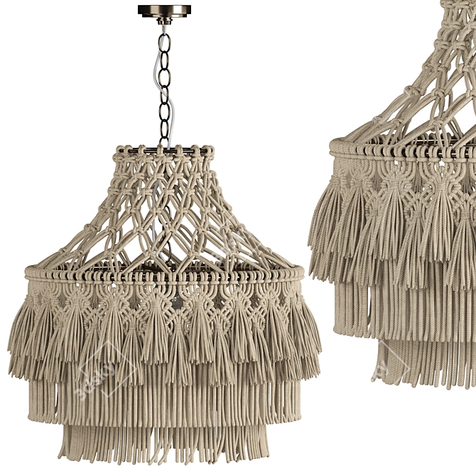 Elegant Macrame Chandelier 12 3D model image 2