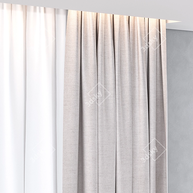 Title: Beige Cotton Curtain with Gray Stripe 3D model image 2