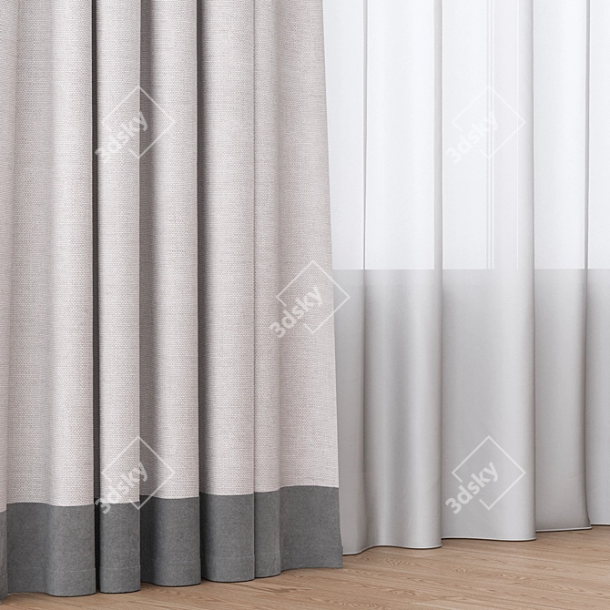 Title: Beige Cotton Curtain with Gray Stripe 3D model image 3