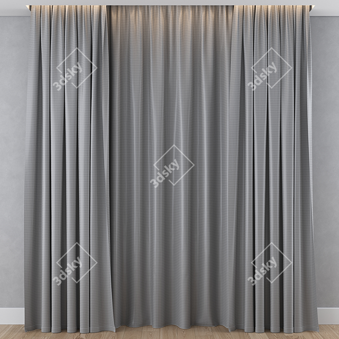 Title: Beige Cotton Curtain with Gray Stripe 3D model image 4