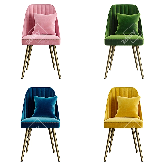 Velvet Dining Chair Set - 4 Colors 3D model image 4