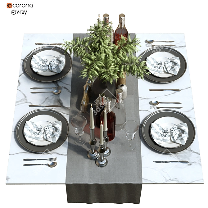 Elegant Tableware Set: 153-Piece Collection 3D model image 1
