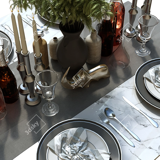 Elegant Tableware Set: 153-Piece Collection 3D model image 2