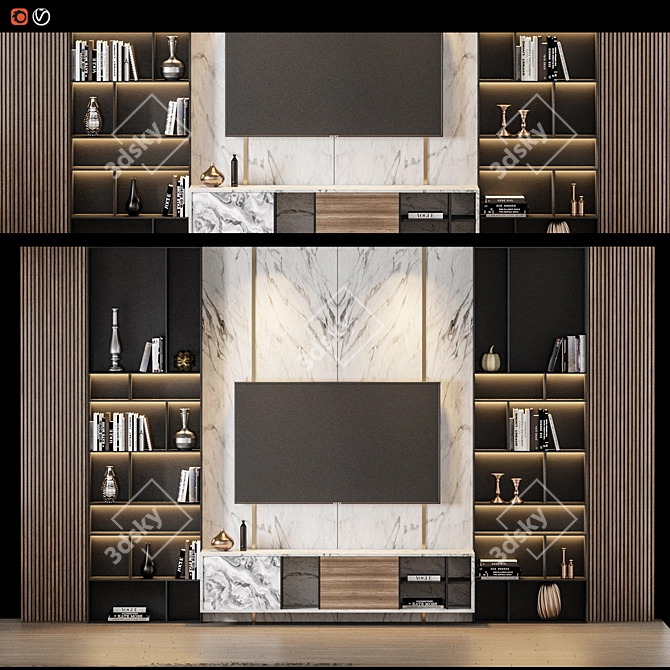 Sleek TV Wall Design 3D model image 1