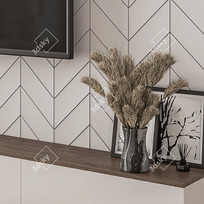 Modern White and Wood TV Wall 3D model image 4