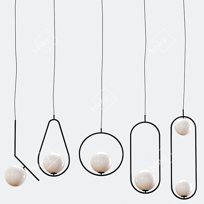 Elegant Hanging Lamps in Gold or Black 3D model image 2