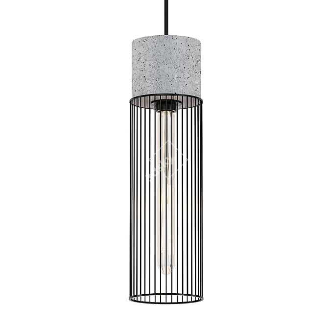 Sleek Concrete Steel Cage Pendant 3D model image 1