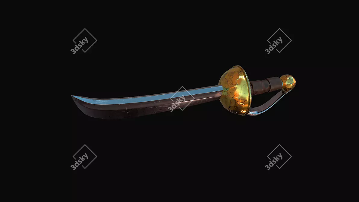 Battle-Worn Golden Steel Saber 3D model image 2