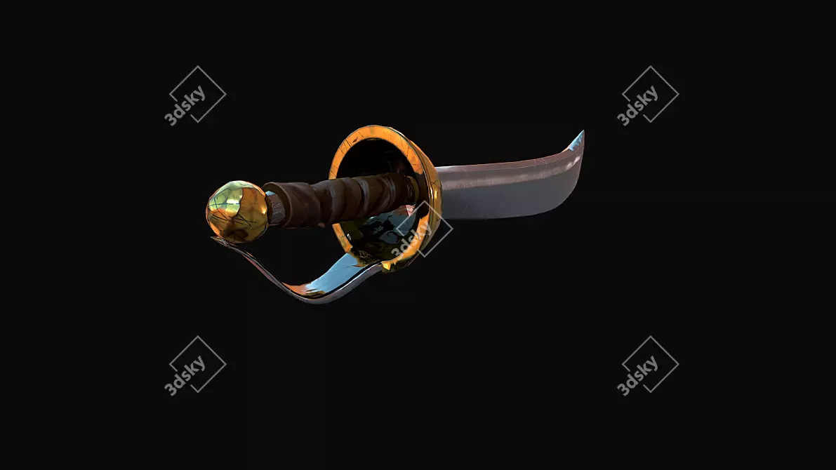 Battle-Worn Golden Steel Saber 3D model image 3