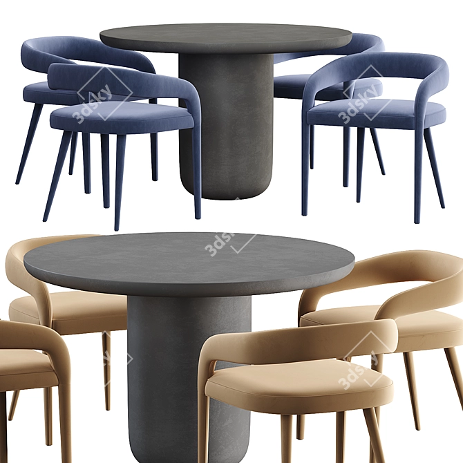 Modern White Dining Chair & Round Black Concrete Table 3D model image 3