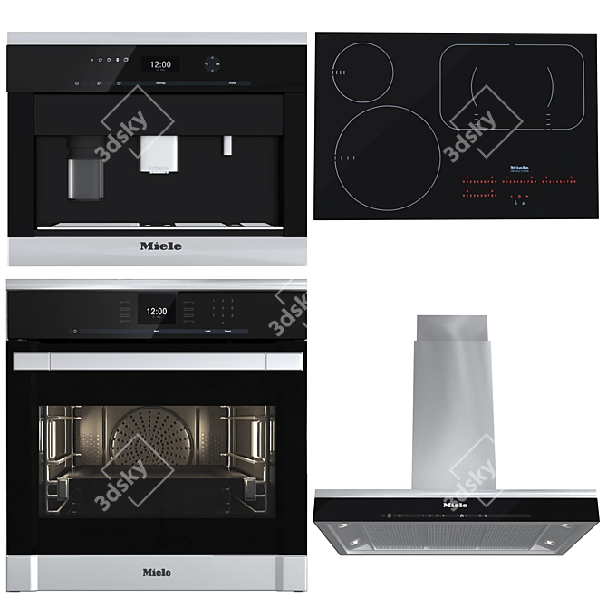 Miele Kitchen Set: Coffee Maker, Oven, Cooktop & Hood 3D model image 1