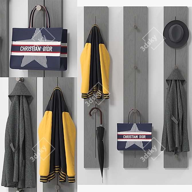 Modern Pin Hang Coat Rack 3D model image 1