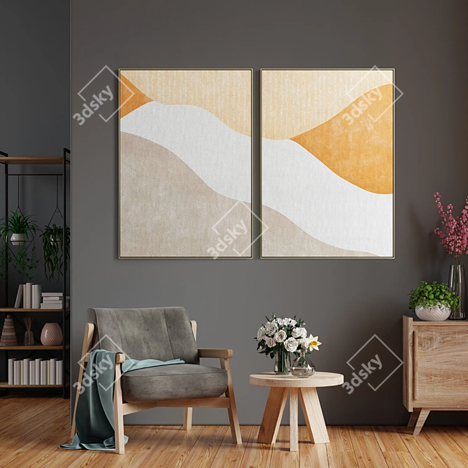 Elegant Frames: Set of 2 Paintings 3D model image 4