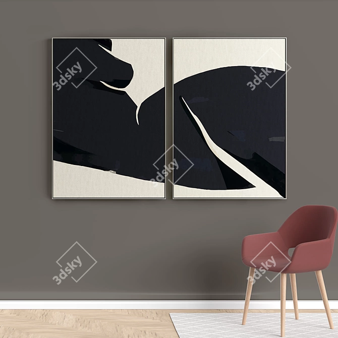 Elegant Frame Collection: Set of 2 Paintings, 5 Material Options 3D model image 5