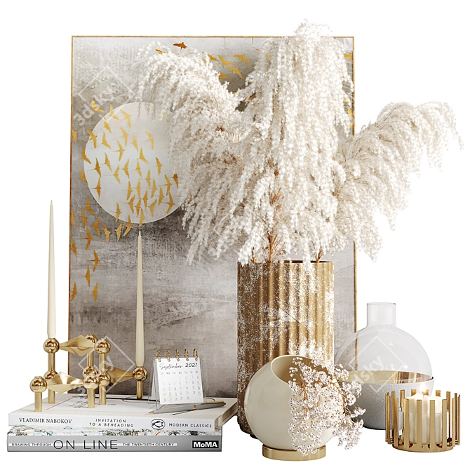 Stylish Decor Set: Vase, Candle Holders, Light Holder 3D model image 1