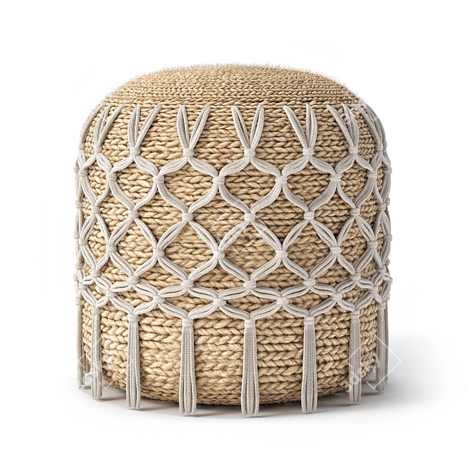 Handmade Jute & Cotton Rope Pouf 3D model image 1