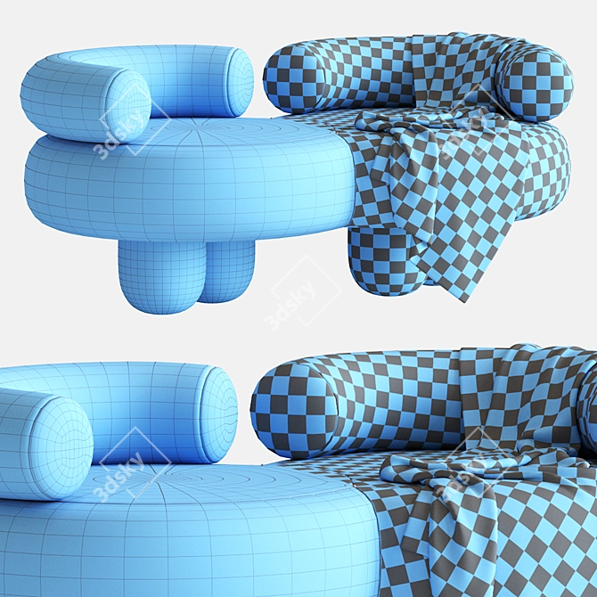 Italian Modern Siamese Sofa: Bouclé, Wood, Lacquered 3D model image 6