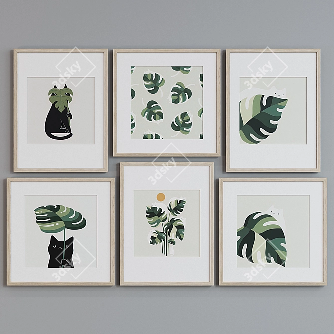 Modern Leaf and Cat Picture Frame Set 3D model image 3