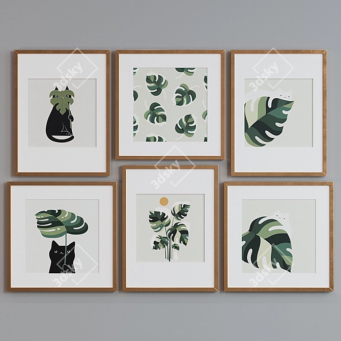 Modern Leaf and Cat Picture Frame Set 3D model image 4