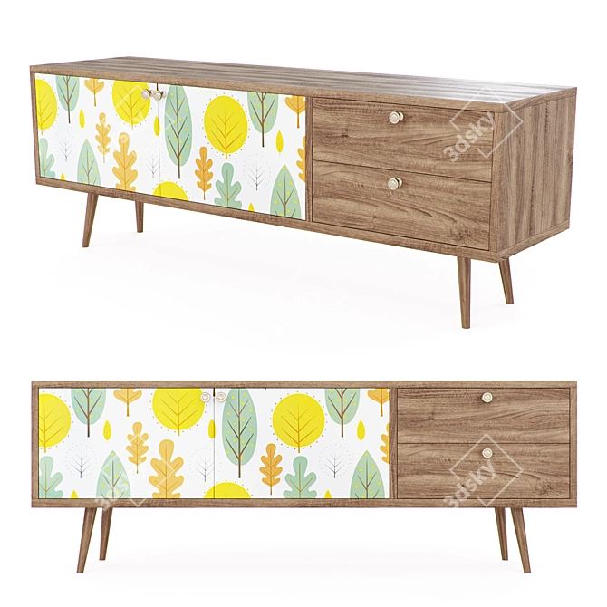 Scandinavian Chest of Drawers "Berber" | 2 Drawers, 2 Doors (579145) 3D model image 3