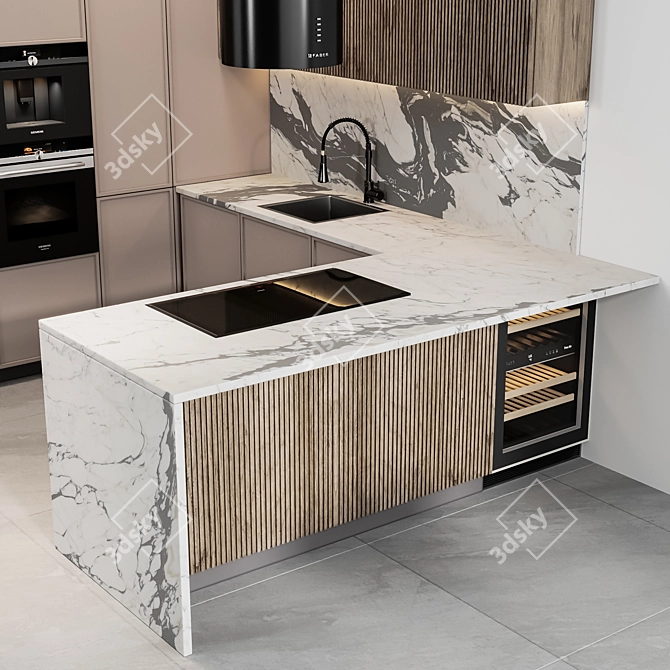 Modern Kitchen Design: Easy Resize, Versatile in Any Project 3D model image 5