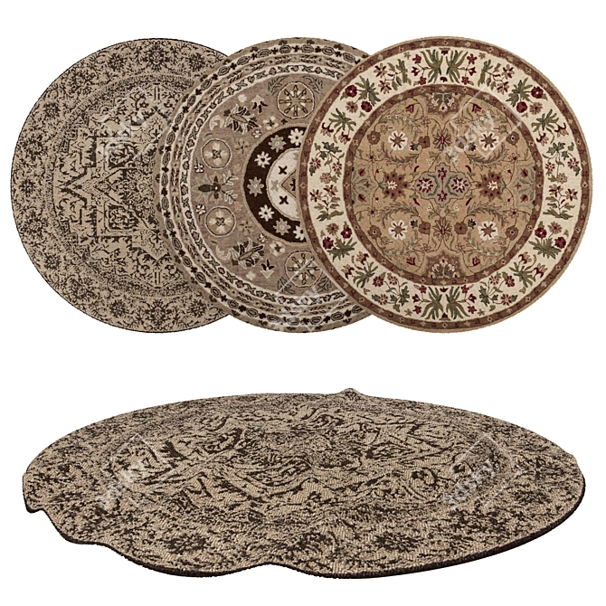 Round Rug Set: VRayFur, V-Ray & Corona Materials 3D model image 1