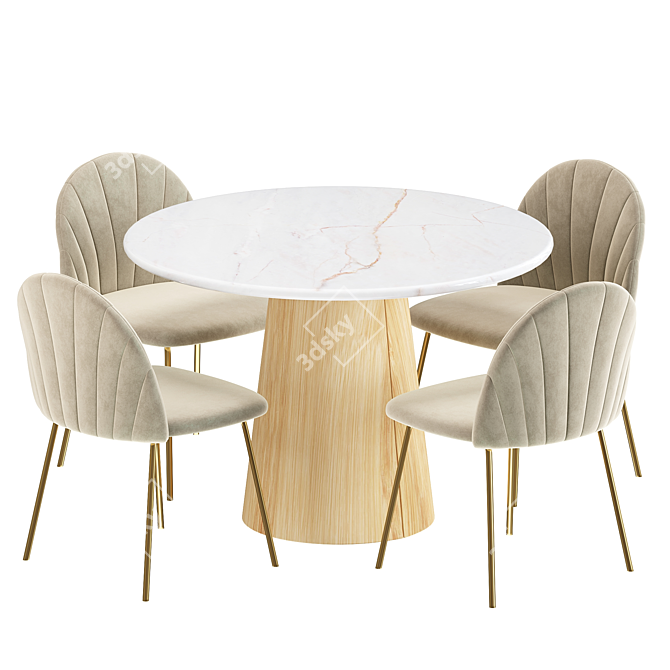 Dubai Velvet Dining Chair and Anton Marble Table 3D model image 2